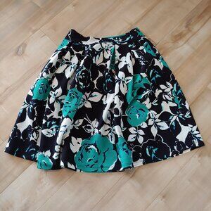 Black, White and Teal Floral Skirt